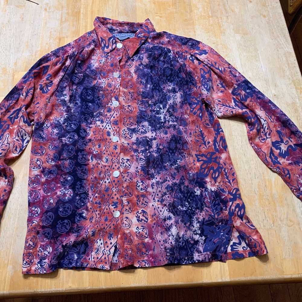 Multicolored Nomadic Traders Rayon Batik Shirt, S… - image 1